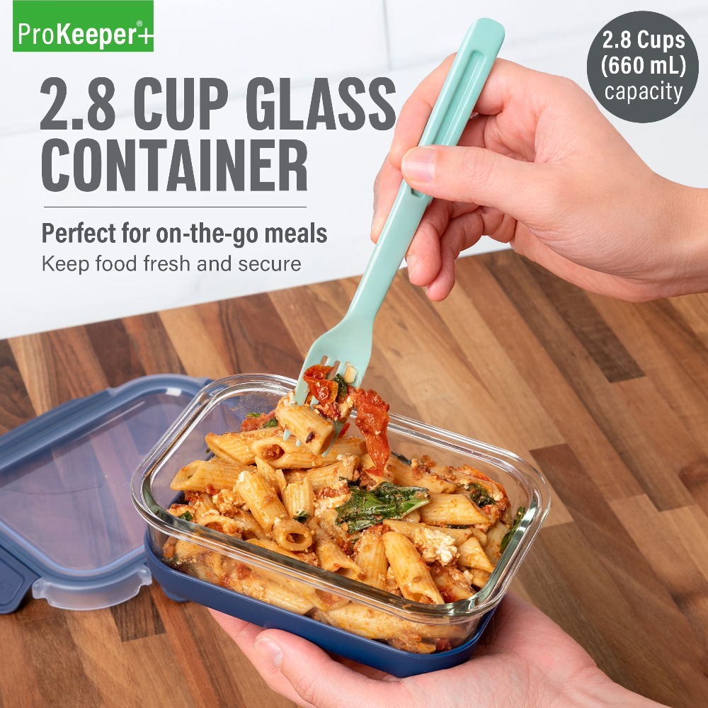 Meal Prep Glass - ภาชนะเก็บอาหารแก้วขนาด 2.8 คัพ พร้อมฐานซิลิโคนและฝาปิดล็อคแน่นสนิท สำหรับห้องครัว ตู้เย็น