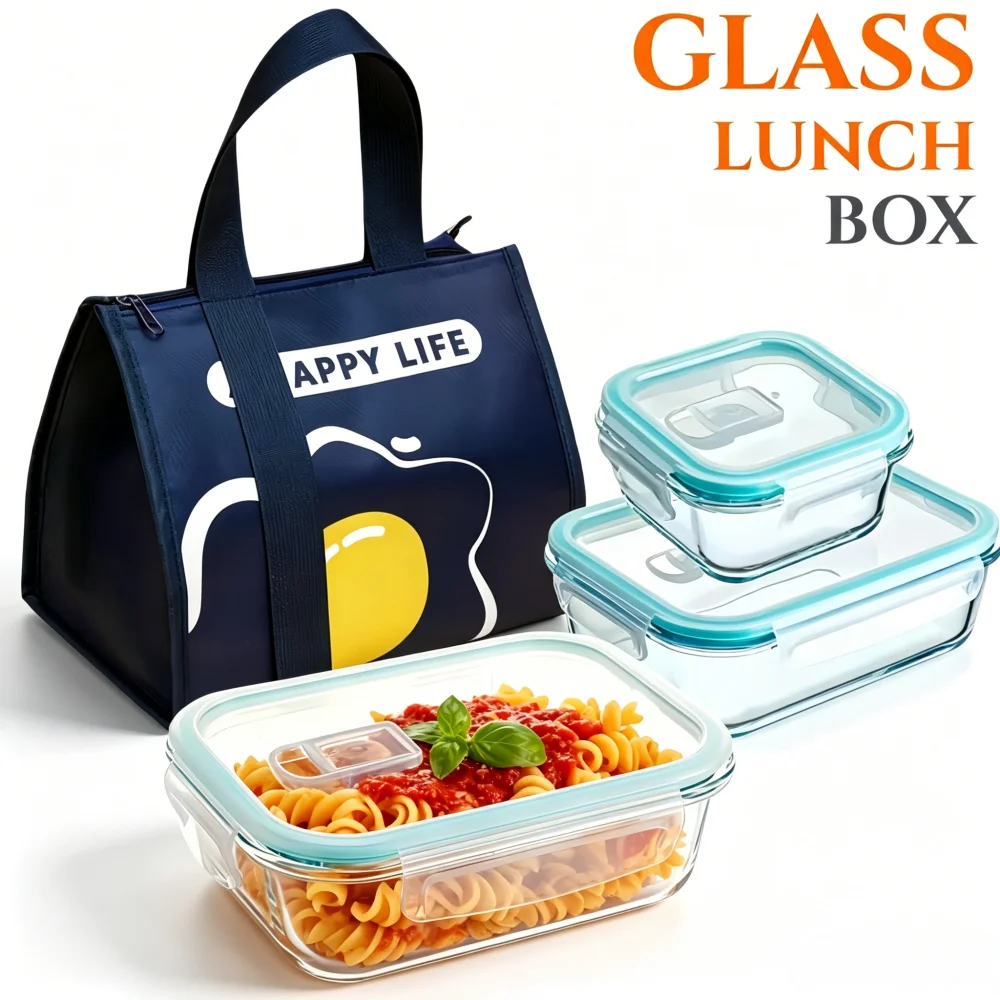 Meal Prep Burrito - กล่องอาหารกลางวันแก้วปลอดสาร BPA ทรงสี่เหลี่ยม ภาชนะเก็บอาหาร อุปกรณ์ครัว ปลอดภัย
