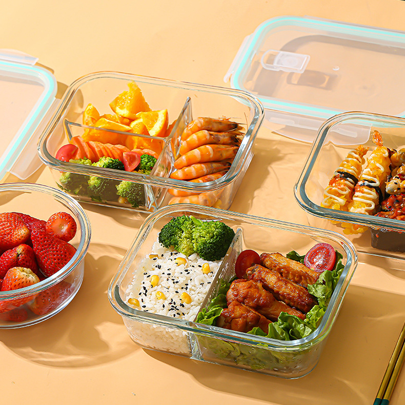 Meal Prep Glass - กล่องแก้วเก็บอาหารสด ทนความร้อนสูง ทำจากแก้วบอโรซิลิเกต ใช้กับไมโครเวฟ ตู้เย็นได้ พร้อมฝาปิดสนิท