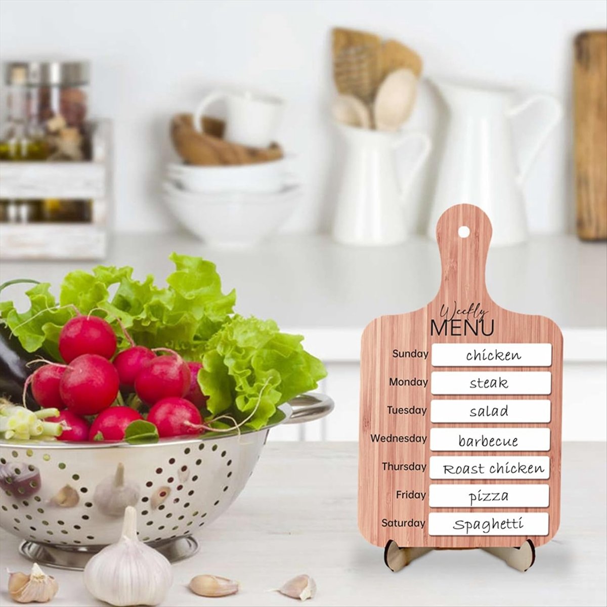 Meal Prep Weekly - กระดานวางแผนอาหารประจำสัปดาห์สำหรับตู้เย็นที่บ้าน - กระดานวางแผนอาหารประจำสัปดาห์แบบแม่เหล็กทำจากไม้สำหรับตู้เย็นในครัว