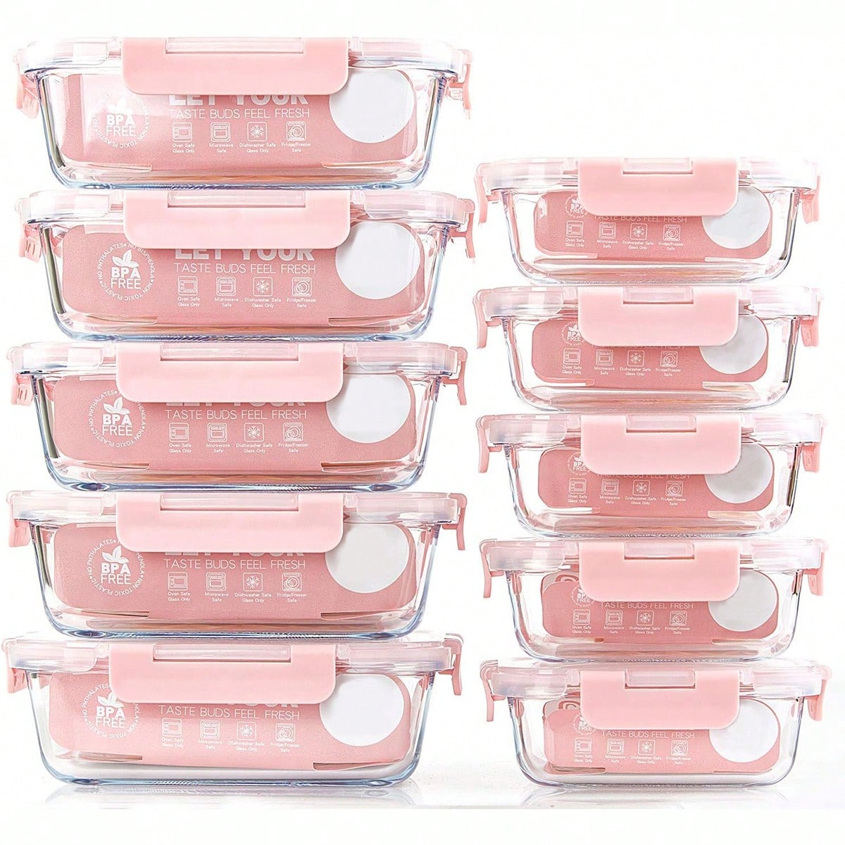Meal Prep Glass - ชุดกล่องแก้วสำหรับเตรียมอาหาร 10 ชิ้น, กล่องเก็บอาหารพร้อมฝาปิดที่ปิดสนิท, กล่องอาหารกลางวันแก้ว, ใช้ได้กับไมโครเวฟ,