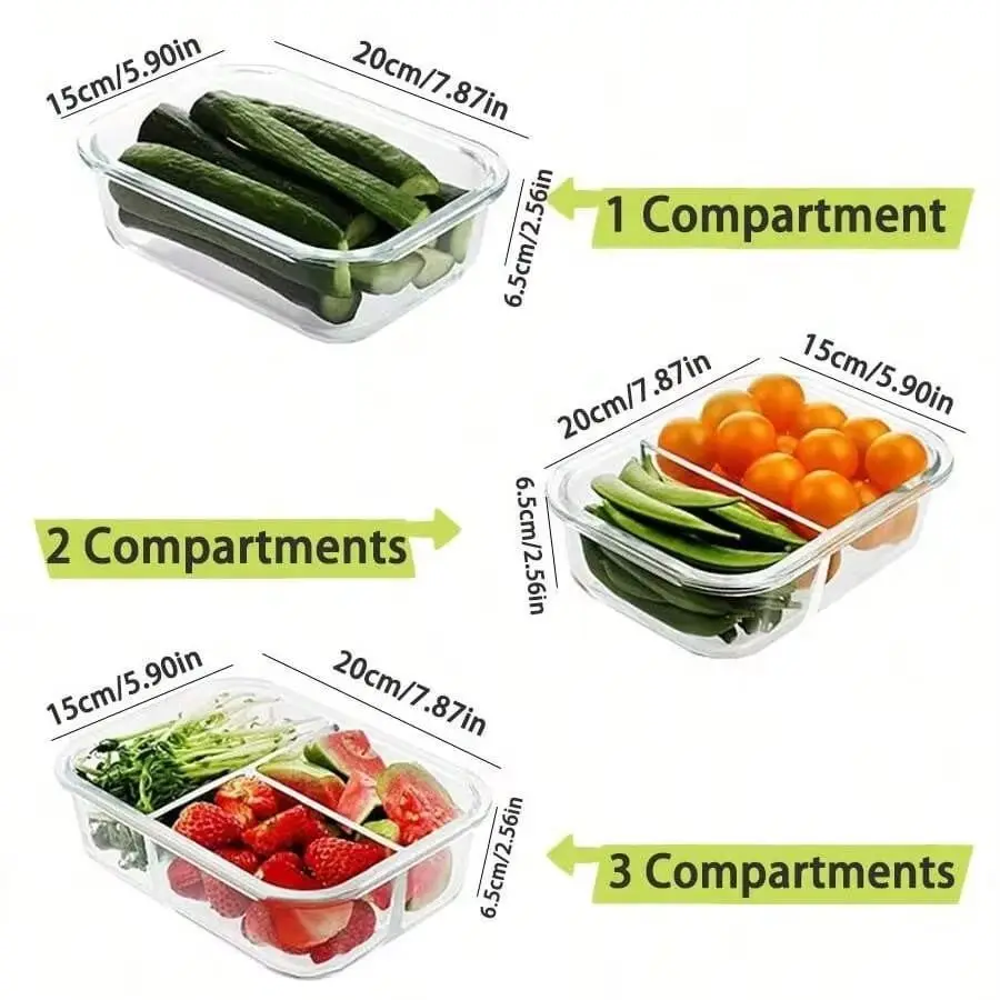 Meal Prep Glass - ภาชนะเก็บอาหารแก้วพร้อมฝาปิด สำหรับเตรียมอาหาร ใช้กับตู้เย็นและเครื่องล้างจานได้ โปร่งใสสำหรับเก็บอาหาร สลัด ผลไม้